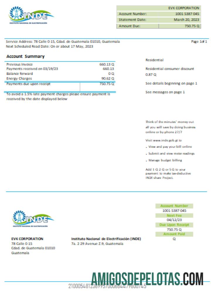 Projeto de Lei de Empresas de Utilidade de Eletricidade do Instituto Nacional de Eletrificação do INDE, SCR exemplo real